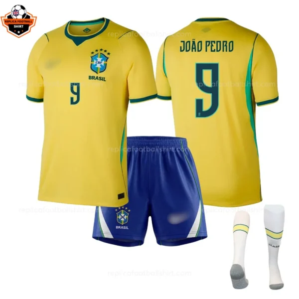 Brazil World Cup 2026 JOÃO PEDRO 9 Home Kid Replica Football Kit