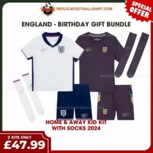 England 2024 Gift Bundle – Home and Away Fan-Version Kids Football Kits (With Socks)