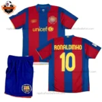 Retro Barcelona Home Kid Replica Football Kit 2007/08 RONALDINHO 10 Printed