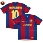 Retro Barcelona Home Men Replica Football Shirt 2007/08 RONALDINHO 10 Printed