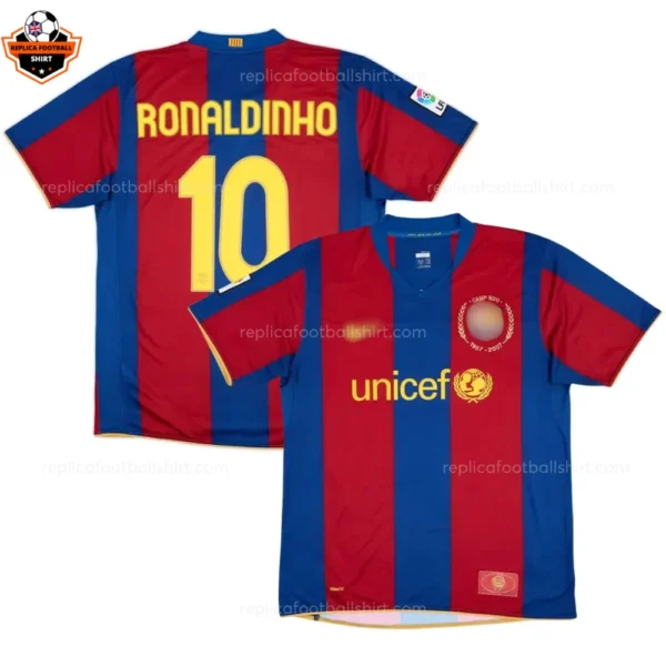 Retro Barcelona Home Men Replica Football Shirt 2007/08 RONALDINHO 10 Printed