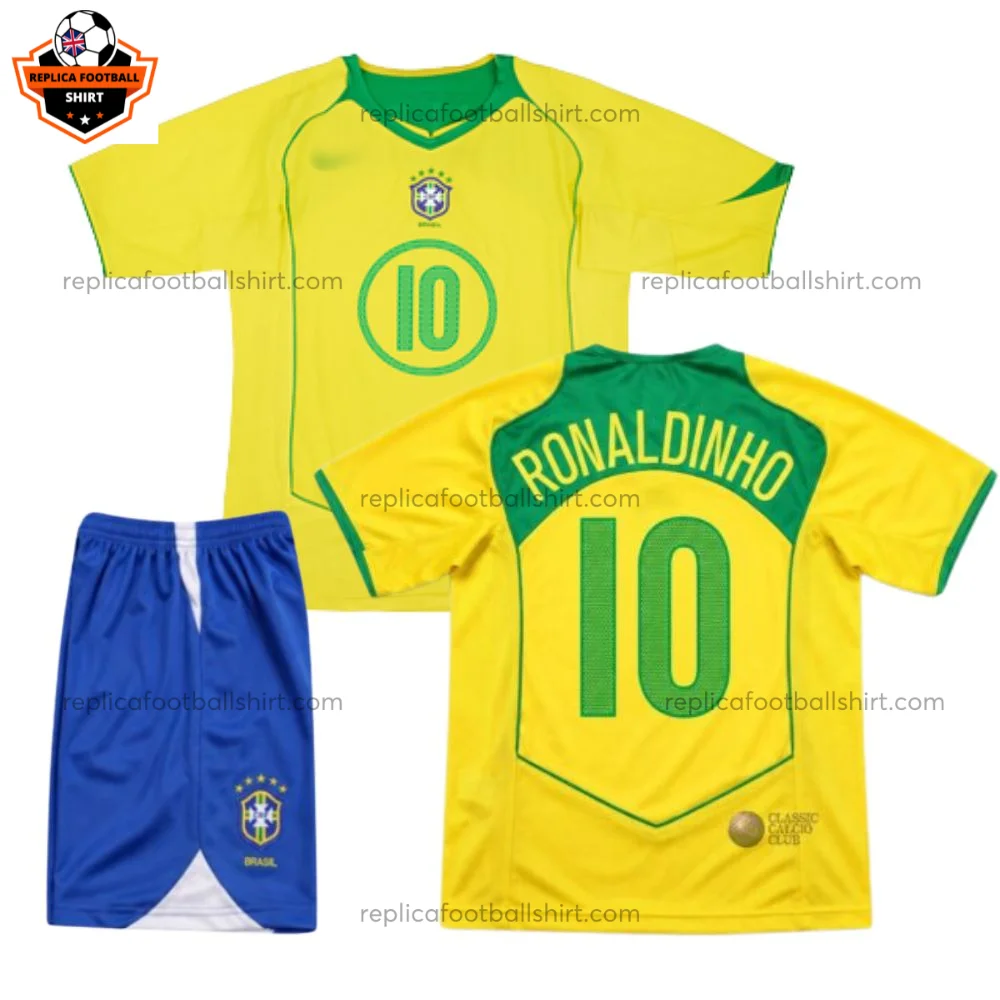 Retro Brazil Home Kid Replica Football Kit 2004/06 RONALDINHO 10 Printed