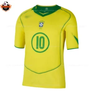 Retro Brazil Home Men Replica Football Shirt 2004/06 RONALDINHO 10 - Over view Retro Brazil Home Men Replica Football Shirt 2004/06 RONALDINHO 10 - Front view