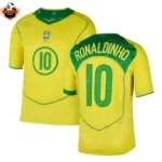 Retro Brazil Home Men Replica Football Shirt 2004/06 RONALDINHO 10 Printed