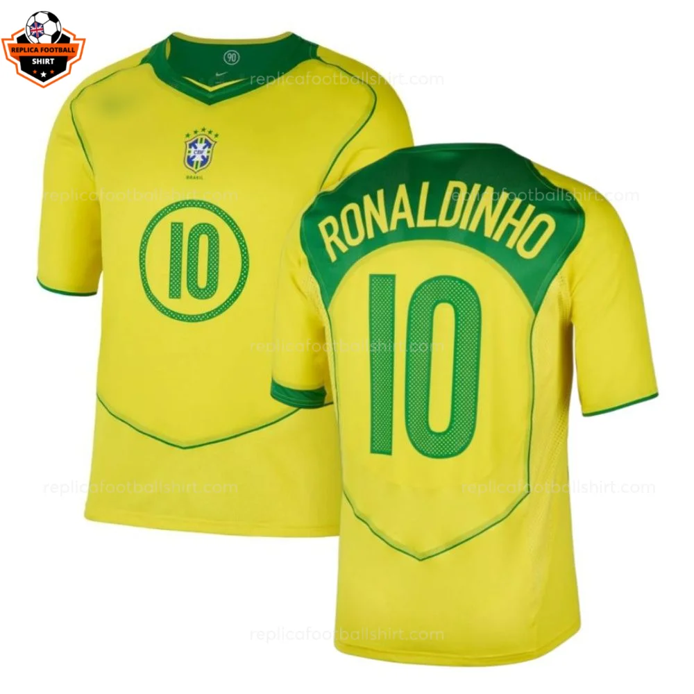 Retro Brazil Home Men Replica Football Shirt 2004/06 RONALDINHO 10 Printed