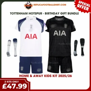 Tottenham 2025/26 Gift Bundle – Home and Away Fan-Version Kids Football Kits (With Socks)