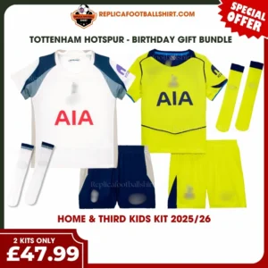 Tottenham 2025/26 Gift Bundle – Home and Third Fan-Version Kids Football Kits (With Socks)