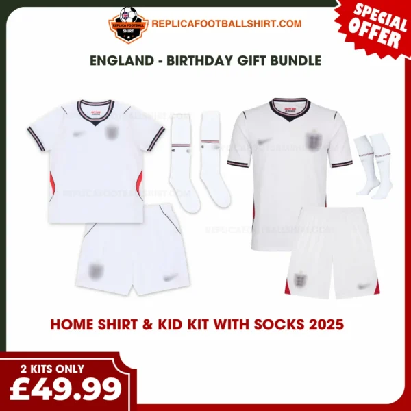 England World Cup 2026 Gift Bundle – Home Adult Kit & Kids Football Kit