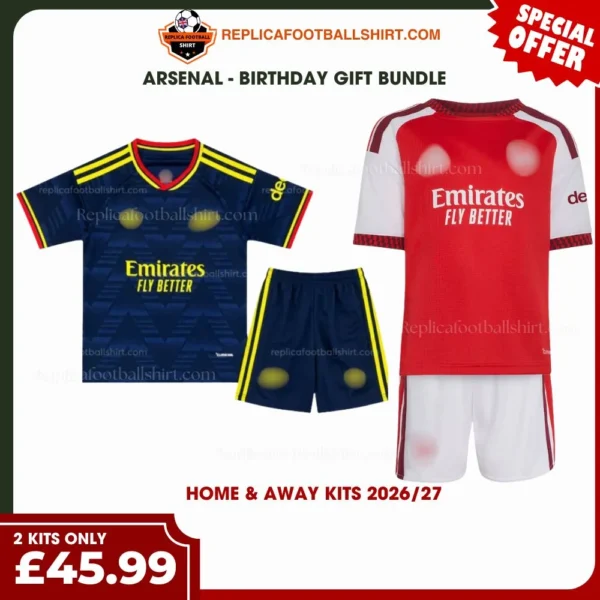 Arsenal 2026/27 Gift Bundle – Home and Away Kids Football Kits