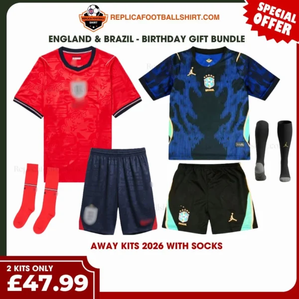 England & Brazil World Cup 2026 Gift Bundle – Away Kids Football Kit