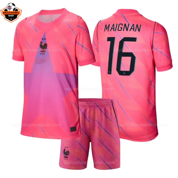 France World Cup 2026 MAIGNAN 16 Pink Goalkeeper Kid Replica Football Kit