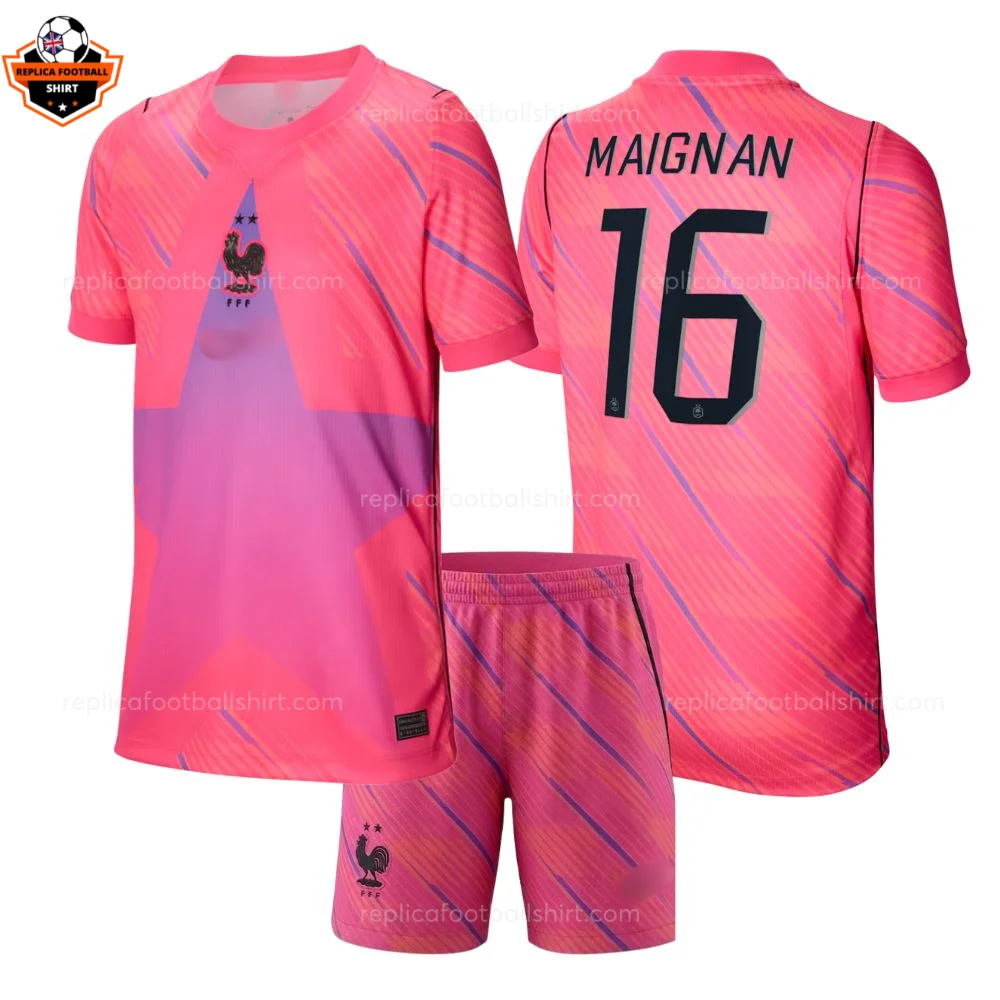 France World Cup 2026 MAIGNAN 16 Pink Goalkeeper Kid Replica Football Kit