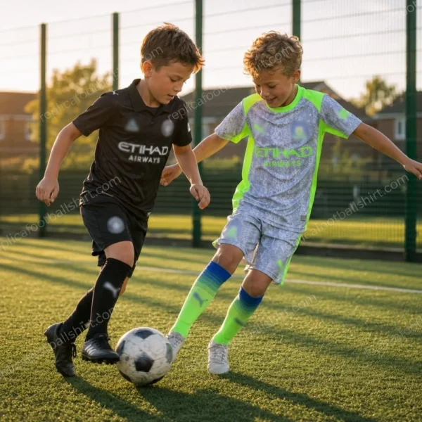 Manchester City 2025/26 Gift Bundle – Away and Third Fan-Version Kids Football Kits (With Socks)