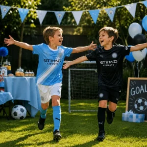 Manchester City 2025/26 Gift Bundle – Home and Away Fan-Version Kids Football Kits (With Socks) - details (1)