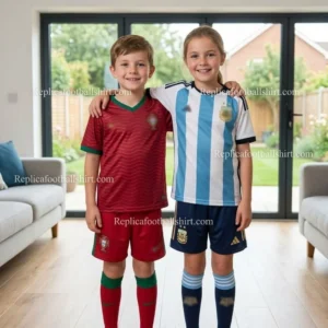 Portugal and Argentina World Cup 2026 Gift Bundle – Home Fan-Version Kids Football Kits – RONALDO 7 and MESSI 10 (With Socks) - details (1)