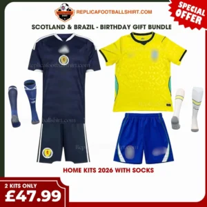 Scotland and Brazil World Cup 2026 Gift Bundle - Home Fan-Version Kids Football Kits