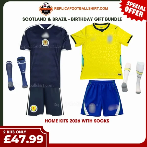 Scotland & Brazil World Cup 2026 Gift Bundle – Home Kids Football Kit
