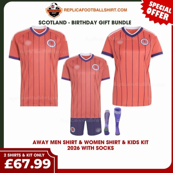 Scotland World Cup 2026 Gift Bundle – Away Men Shirt, Women Shirt & Kids Football Kit