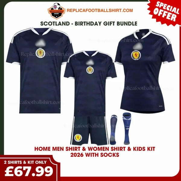 Scotland World Cup 2026 Gift Bundle – Home Men Shirt, Women Shirt & Kids Football Kit