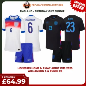 England 2025 Gift Bundle – Home & Away Adult Football Kits – WILLIAMSON 6 & RUSSO 23
