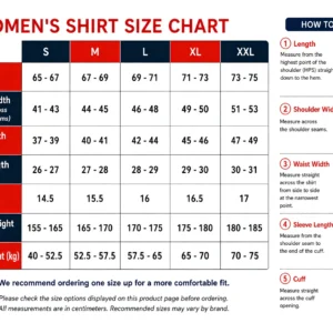New RFS Women Shirt Size Chart 2807