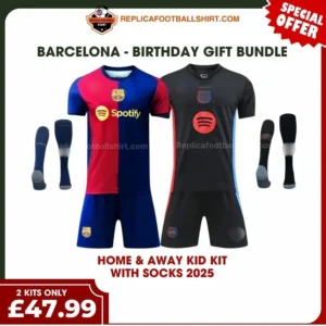 Barcelona 2024/25 Gift Bundle – Home and Away Fan-Version Kids Football Kits (With Socks)