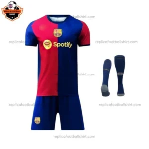 Barcelona 2024/25 Gift Bundle – Home and Away Fan-Version Kids Football Kits (With Socks) - home view