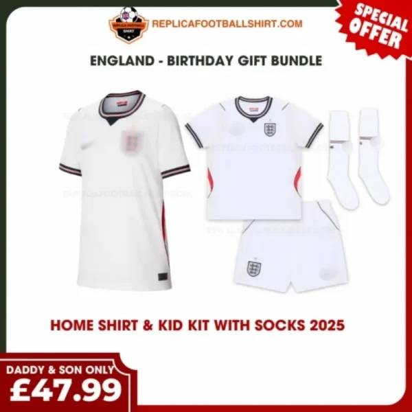 England World Cup 2026 Gift Bundle - Home Dad Shirt and Son Kits Fan-Version