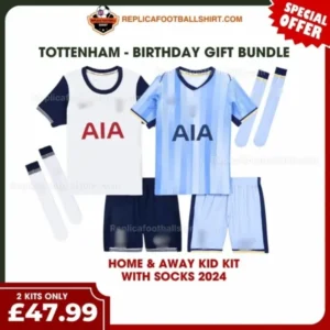 Tottenham 2024/25 Gift Bundle – Home and Away Fan-Version Kids Football Kits (With Socks)