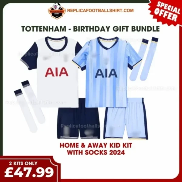 Tottenham 2024/25 Gift Bundle – Home and Away Fan-Version Kids Football Kits (With Socks)