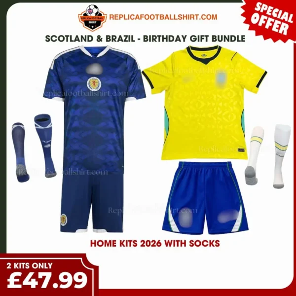 Scotland and Brazil World Cup 2026 Gift Bundle - Home Fan-Version Kids Football Kits