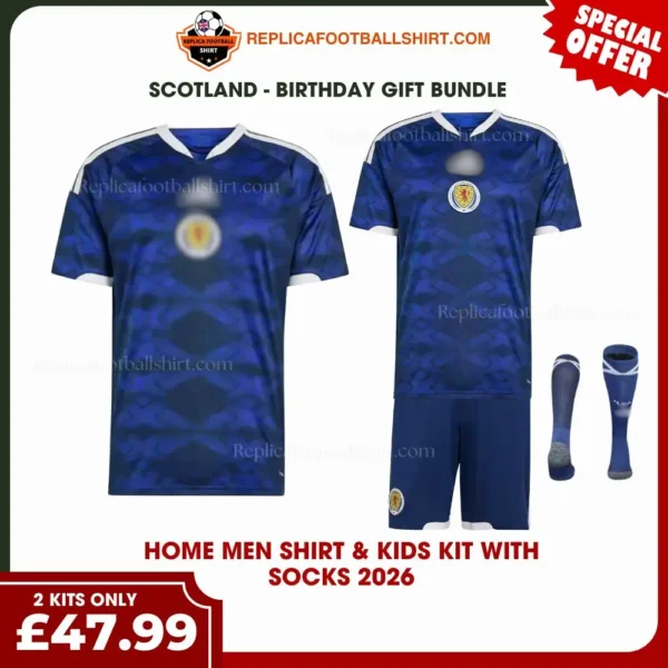 Scotland World Cup 2026 Gift Bundle - Home Dad Shirt and Son Kit Fan-Version