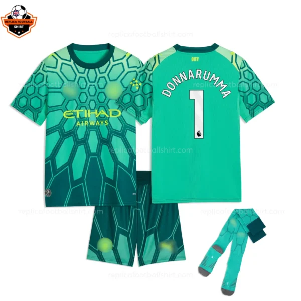 Manchester City DONNARUMMA 1 Green Goalkeeper Kid Replica Football Kit 2026/27