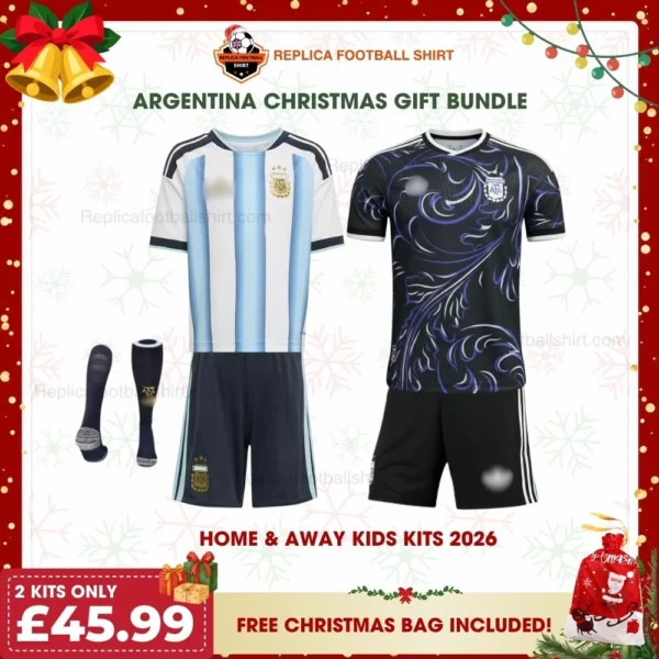 Argentina World Cup 2026 Gift Bundle – Home and Away Fan-Version Kids Football Kits