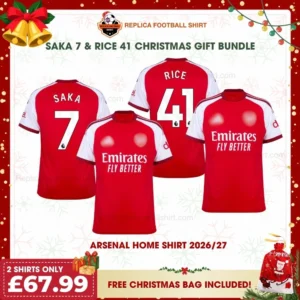 Arsenal 2026/27 Gift Bundle – Home Fan-Version Men Football Shirts – SAKA 7 and RICE 41