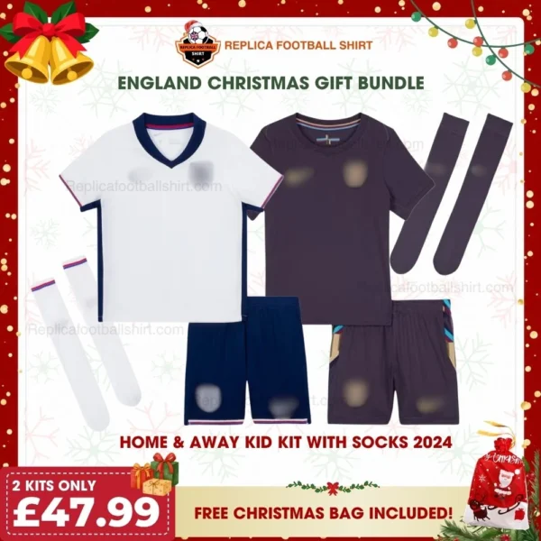 England 2024 Gift Bundle – Home and Away Fan-Version Kids Football Kits (With Socks)