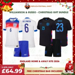 England 2025 Gift Bundle – Home & Away Adult Football Kits – WILLIAMSON 6 & RUSSO 23