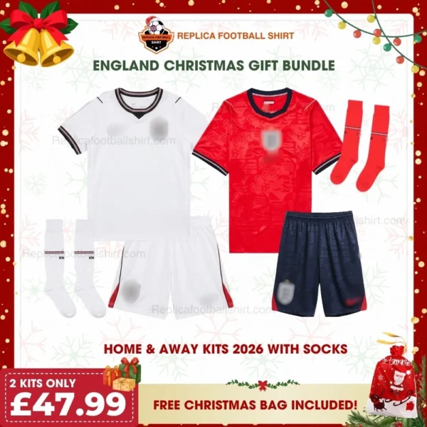 England World Cup 2026 Gift Bundle - Home and Away Fan-Version Kids Football Kits