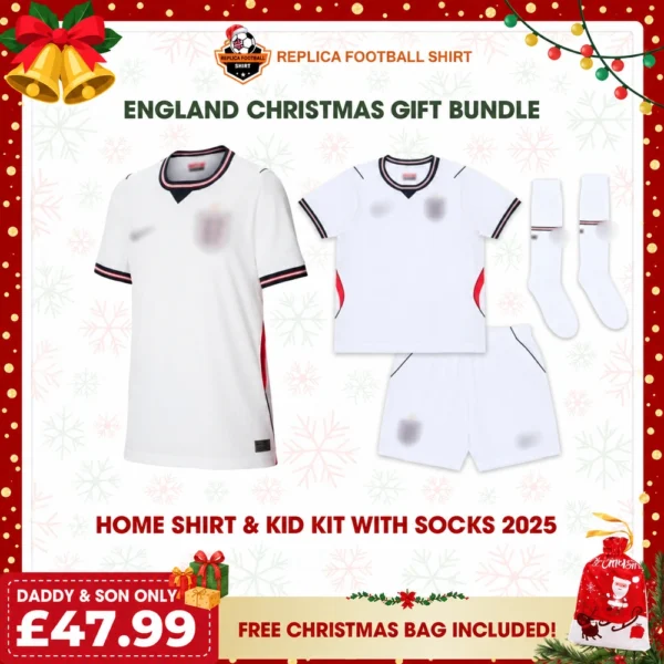 England World Cup 2026 Gift Bundle - Home Dad Shirt and Son Kits Fan-Version
