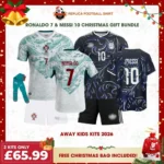 Portugal and Argentina FC World Cup 2026 Gift Bundle – Away Fan-Version Kids Football Kits – RONALDO 7 and MESSI 10