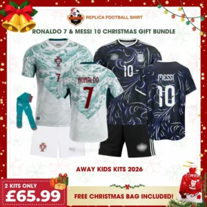 Portugal and Argentina FC World Cup 2026 Gift Bundle – Away Fan-Version Kids Football Kits – RONALDO 7 and MESSI 10