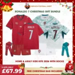 Portugal World Cup 2026 Gift Bundle – Home and Away Fan-Version Kids Football Kits – RONALDO 7 (With Socks)