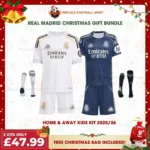 Real Madrid 2025/26 Gift Bundle – Home and Away Fan-Version Kids Football Kits (With Socks)
