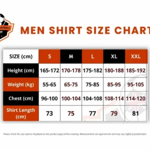 RFS Men Shirt Size Chart From S to XXL